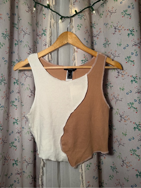 Forever 21 Tops - Forever 21 Cream and Brown Colorblock Cropped Tank